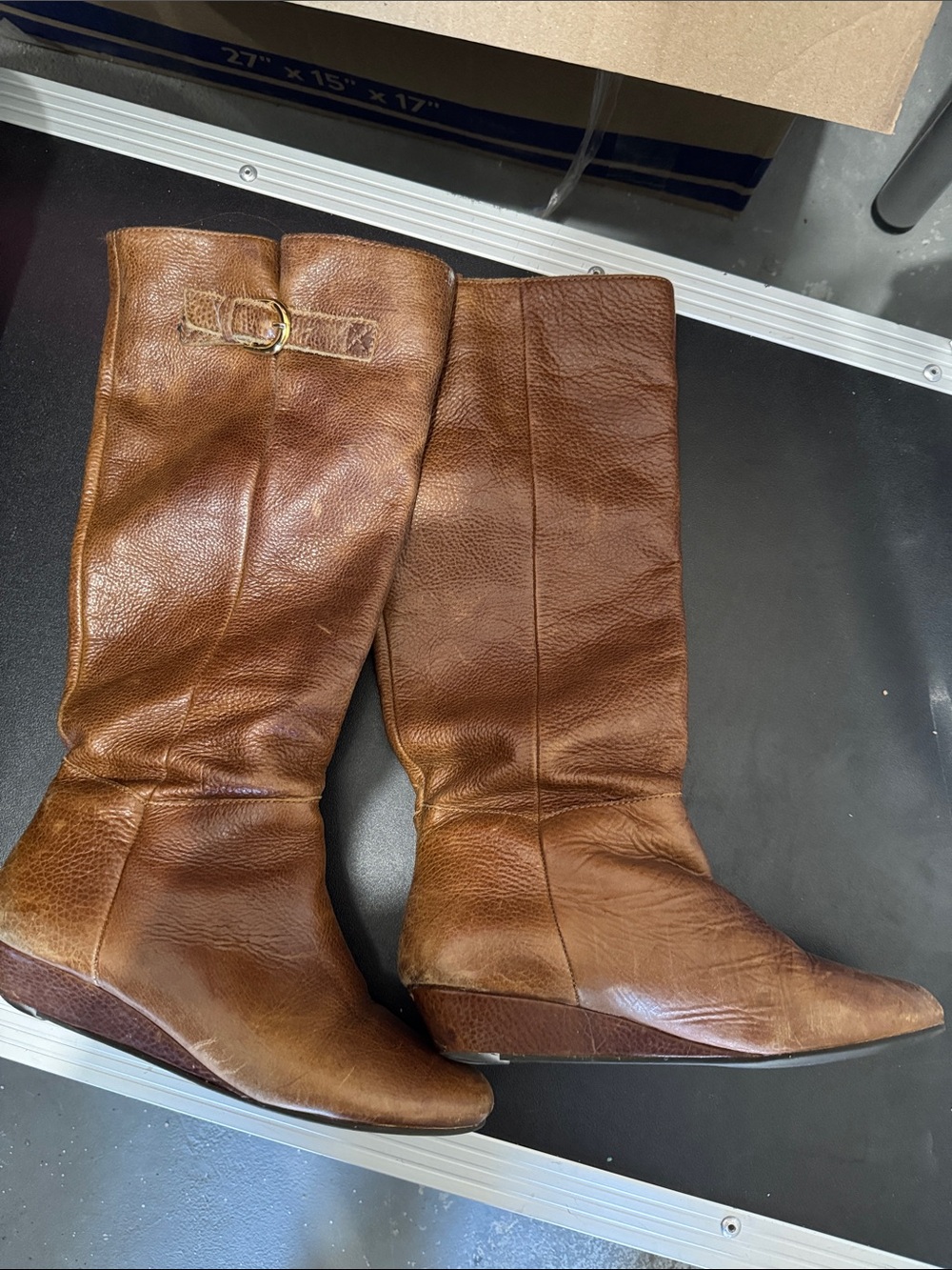 Steve by Steve Madden Women’s Tall Brown Leather Wedge Boots